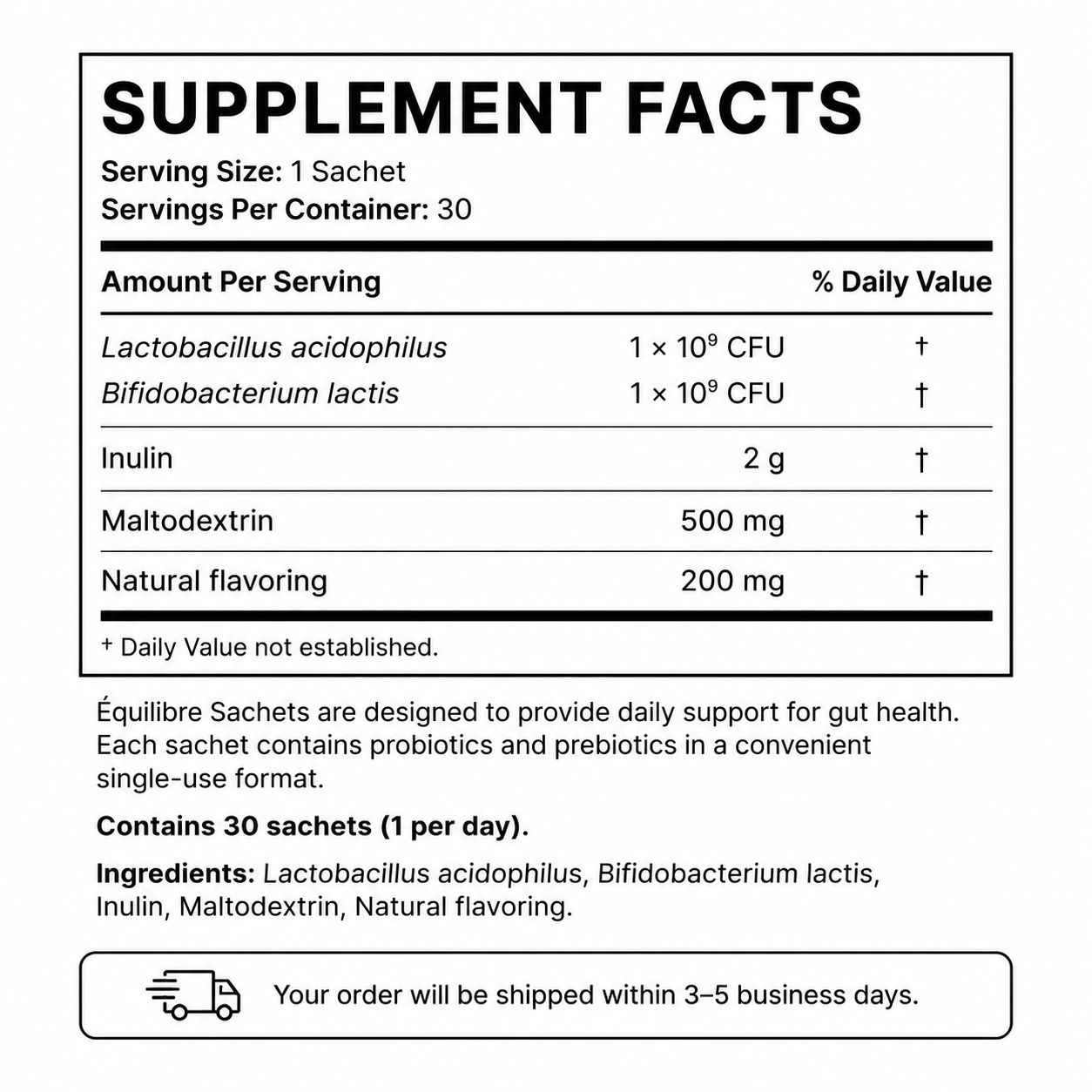 Équilibre Sachets — Daily Gut Support — Supplement Facts