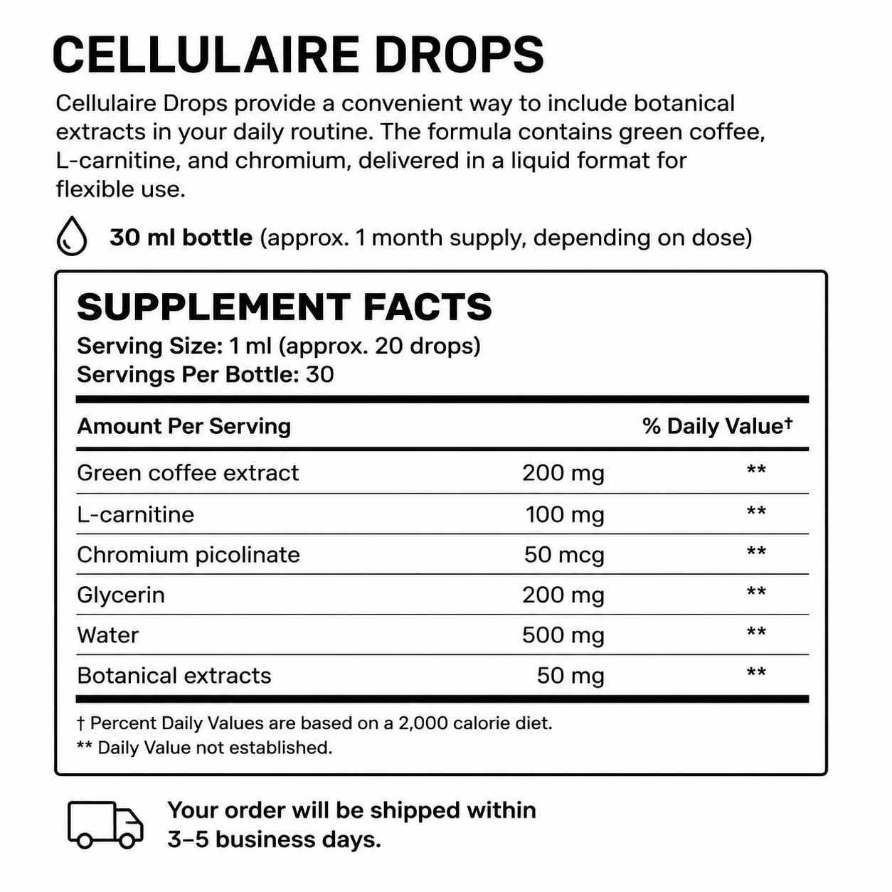 Cellulaire Drops — Botanical Tincture — Supplement Facts